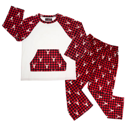 Flannel Kangaroo Pocket Raglan Shirt with Pajama Pants Set (1-Pack)