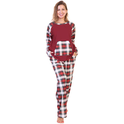 Women's Flannel Kangaroo Pocket Raglan Shirt with Pajama Pants Set (1-Pack)