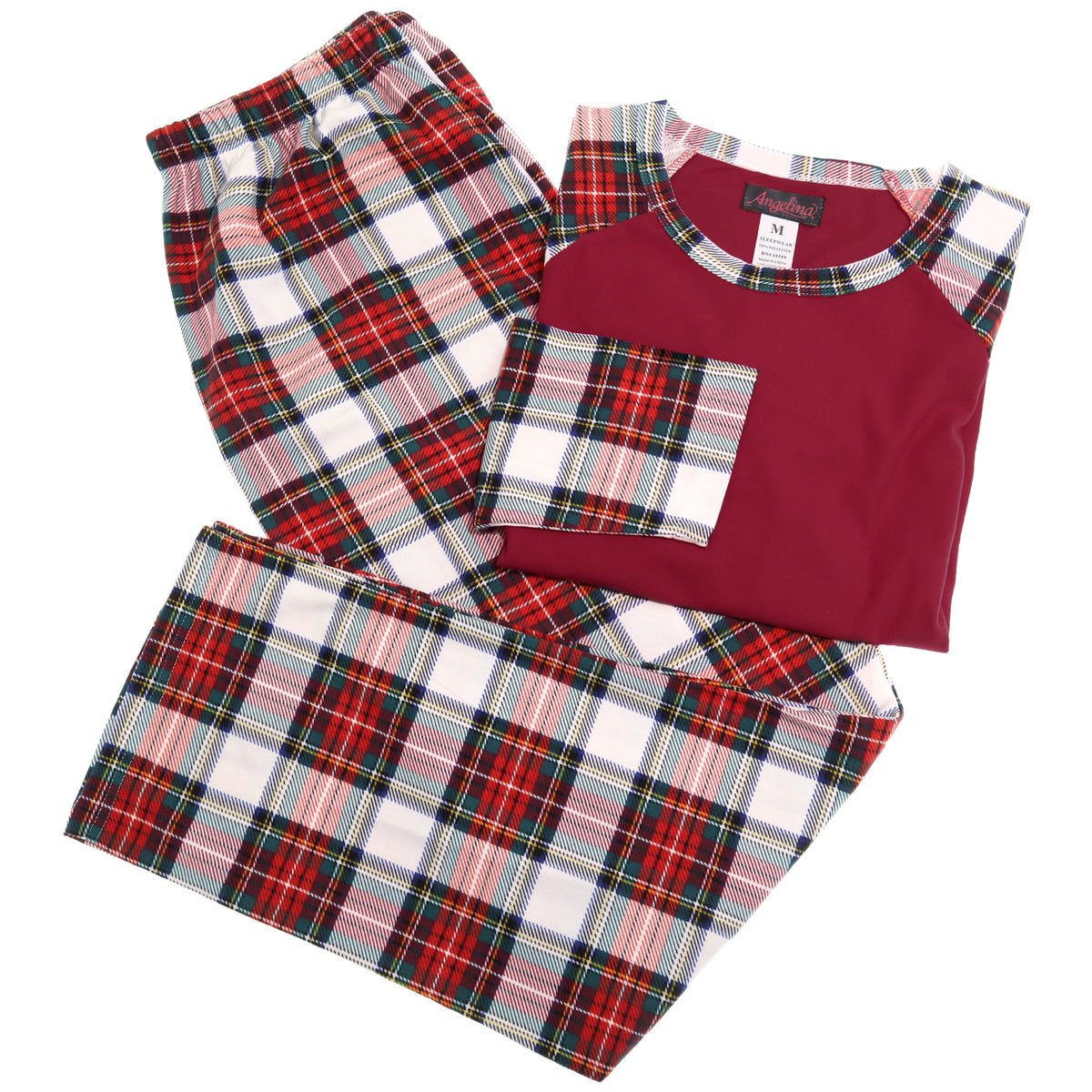 Women's Flannel Kangaroo Pocket Raglan Shirt with Pajama Pants Set (1-Pack)