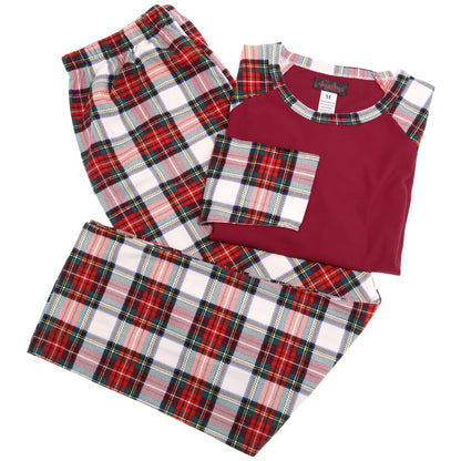 Women's Flannel Kangaroo Pocket Raglan Shirt with Pajama Pants Set (1-Pack)