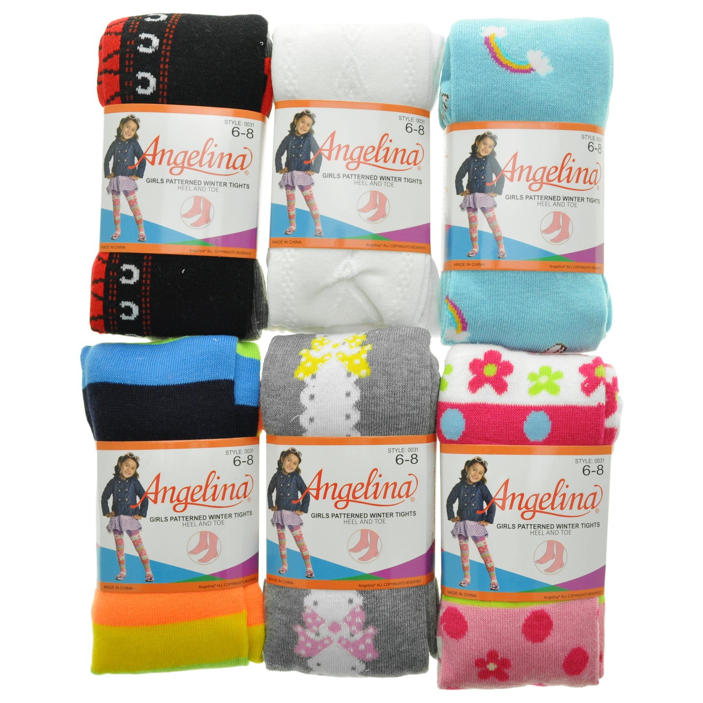 Girl's Colorful Patterned Winter Tights (6-Pack)