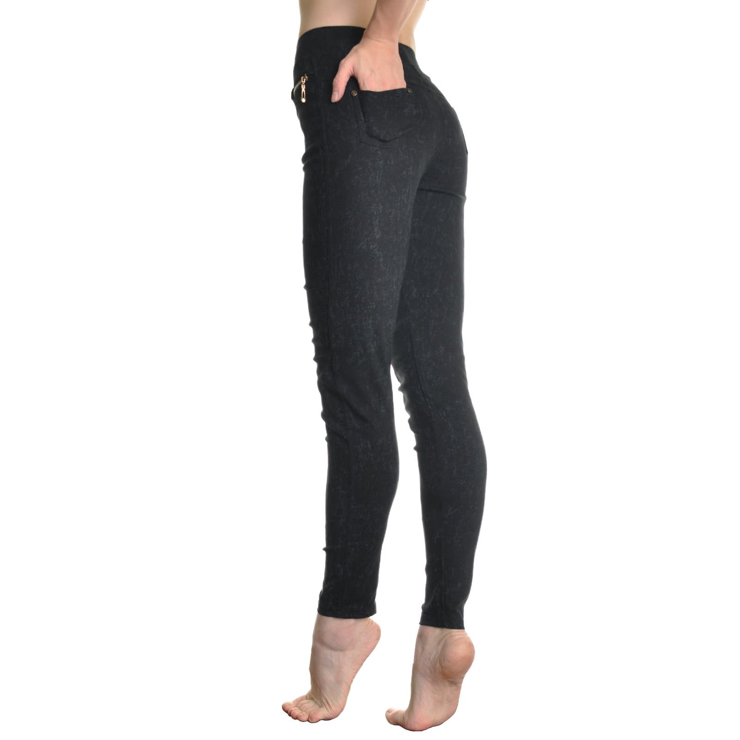 Cotton Blend Black Jegging with Pockets and Zipper Detail (1-Pack)