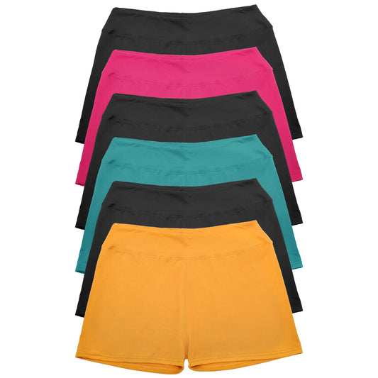 Women's Microfiber High Waist Safety Boyshorts (6-Pack)
