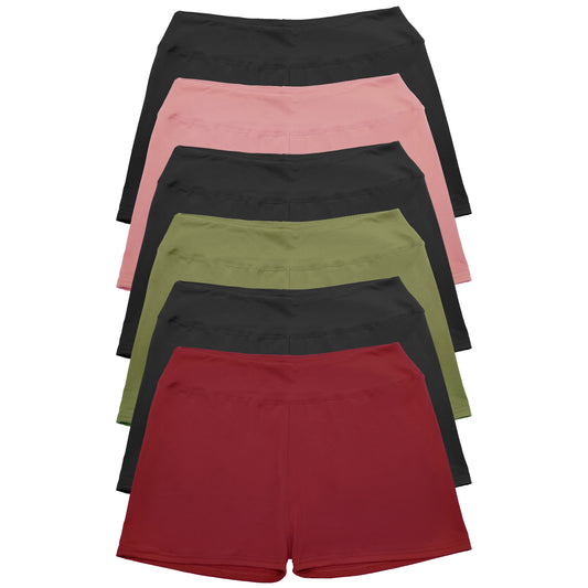 Women's Microfiber High Waist Safety Boyshorts (6-Pack)