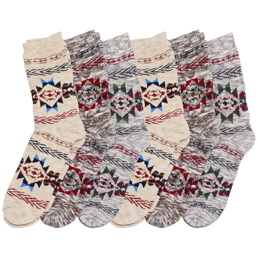 Unisex Crew Socks with Tribal Knit Design (6-Pairs)