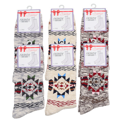 Unisex Crew Socks with Tribal Knit Design (6-Pairs)