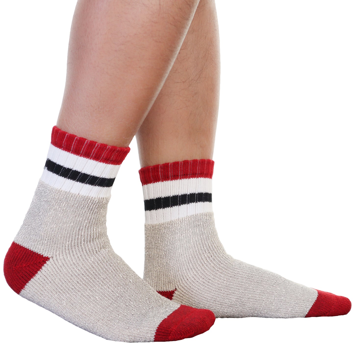 Unisex Quarter Socks with Striped Pattern Cuff (3-Pairs)