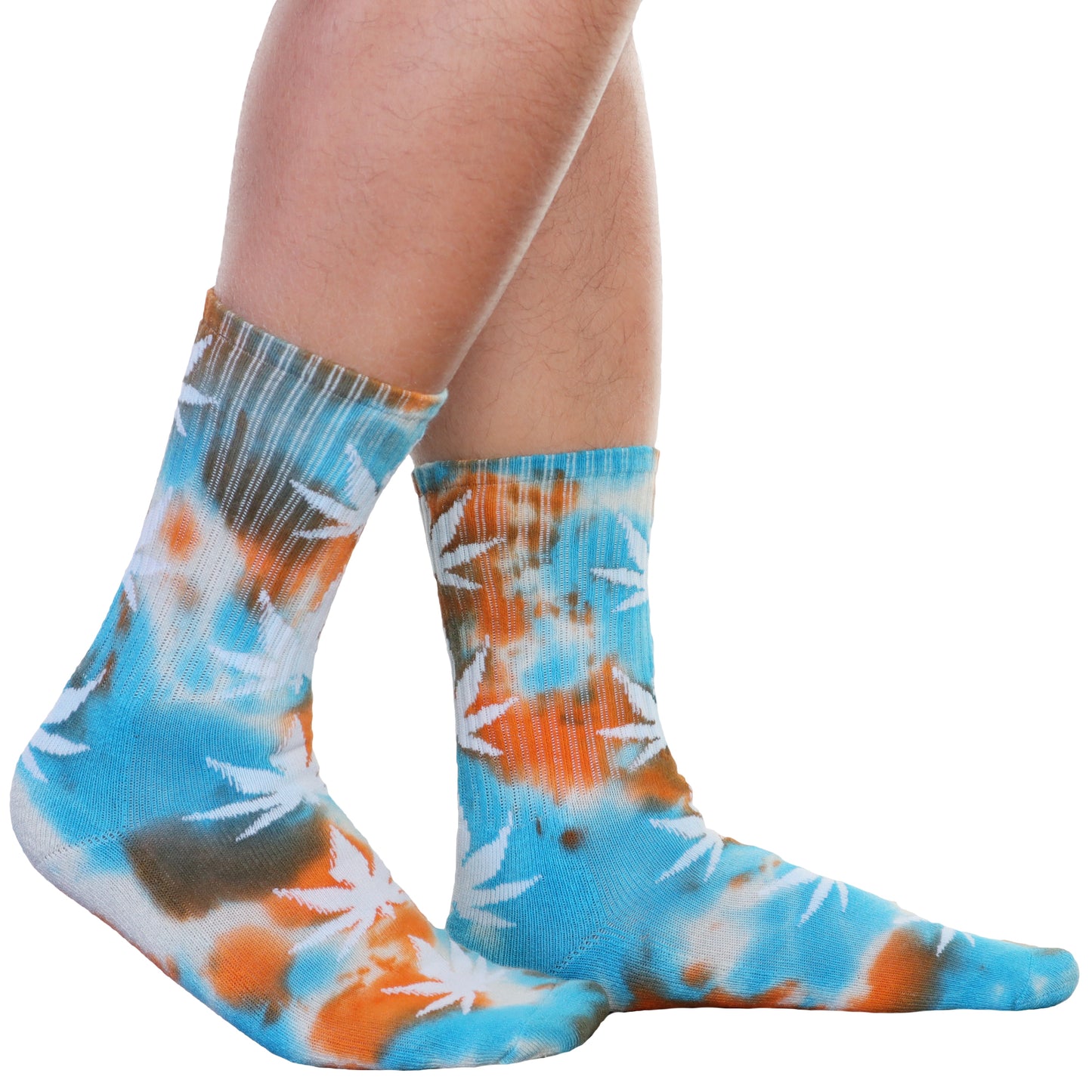 Novelty Rib Knit Crew Socks with Tie-Dye Leaf Print (6-Pairs)