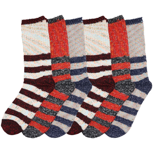 Unisex Cozy Fuzzy Crew Socks with Stripes Pattern (6-Pairs)