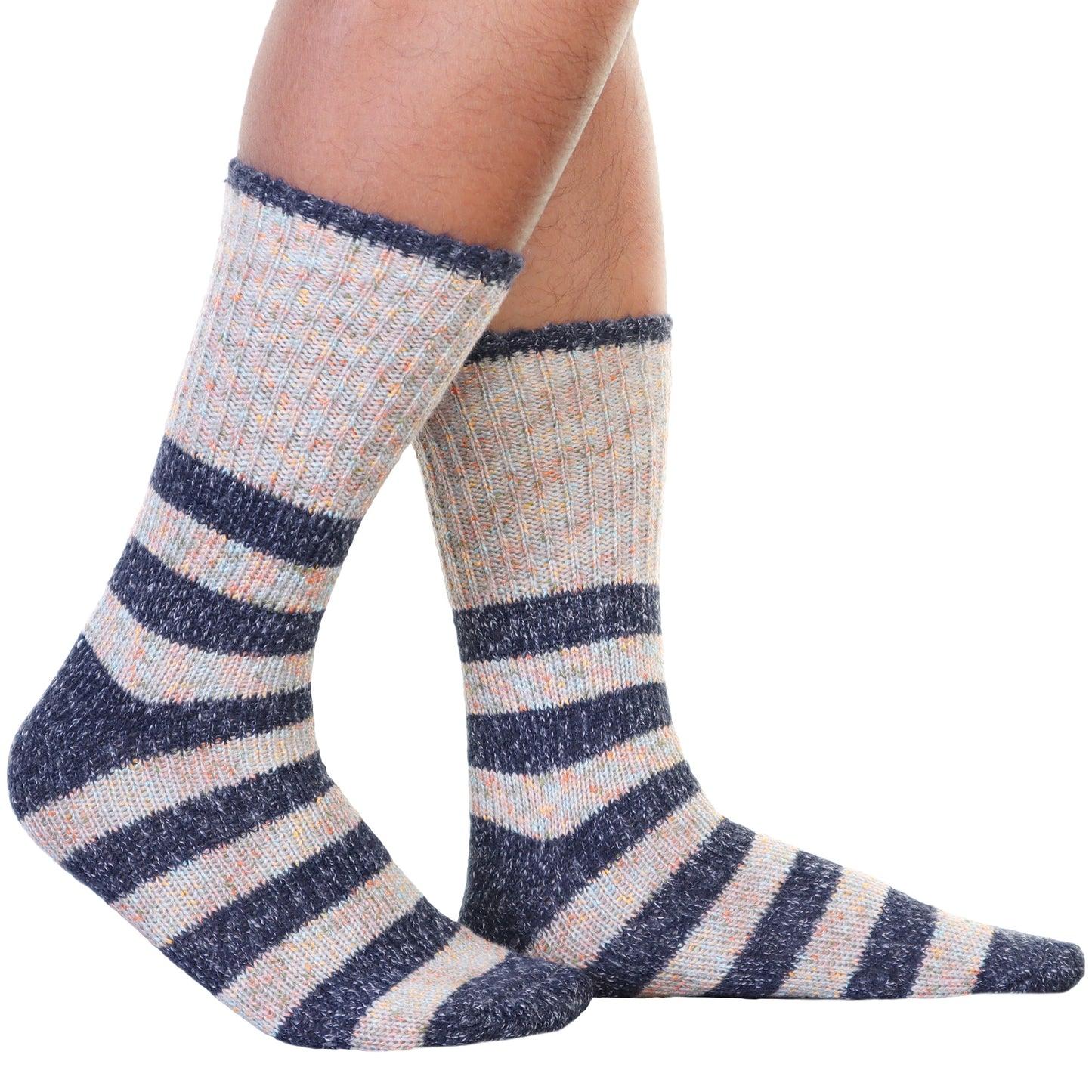 Unisex Cozy Fuzzy Crew Socks with Stripes Pattern (6-Pairs)
