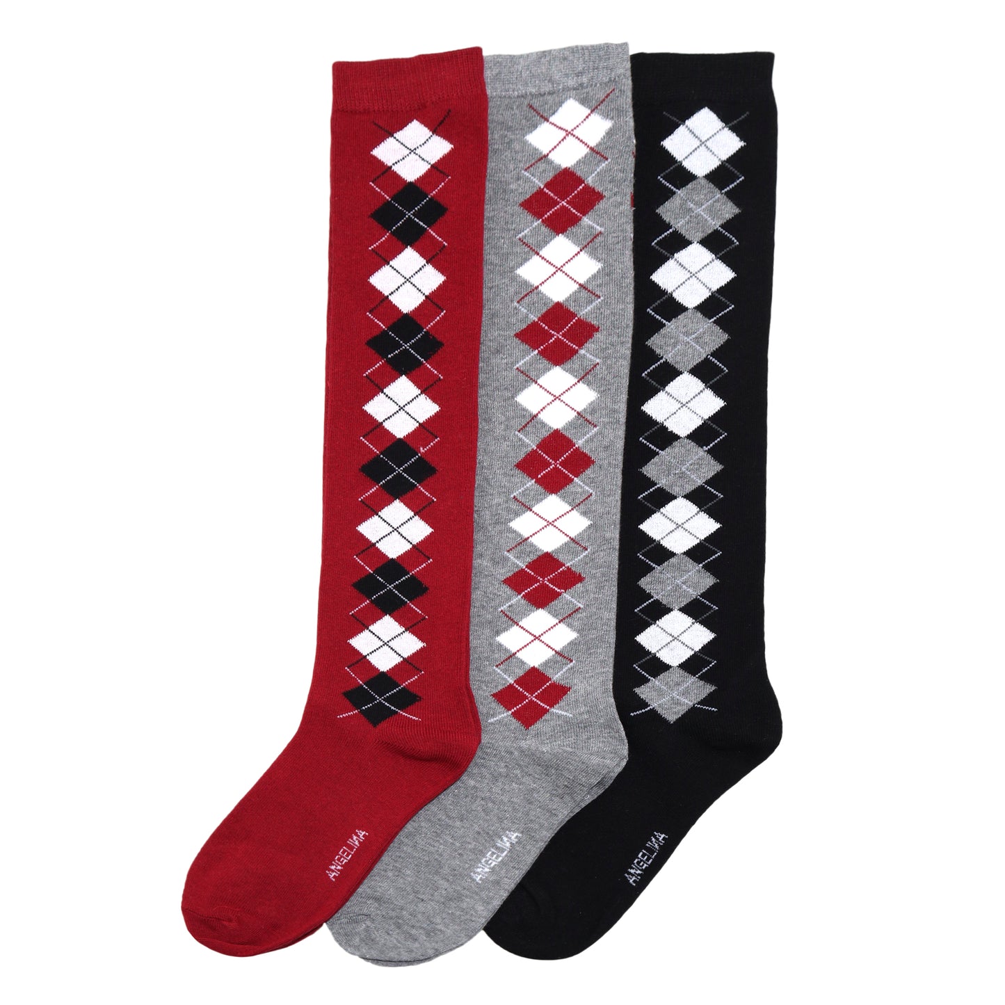 Argyle Knit Pattern Knee-High Socks (3-Pairs)