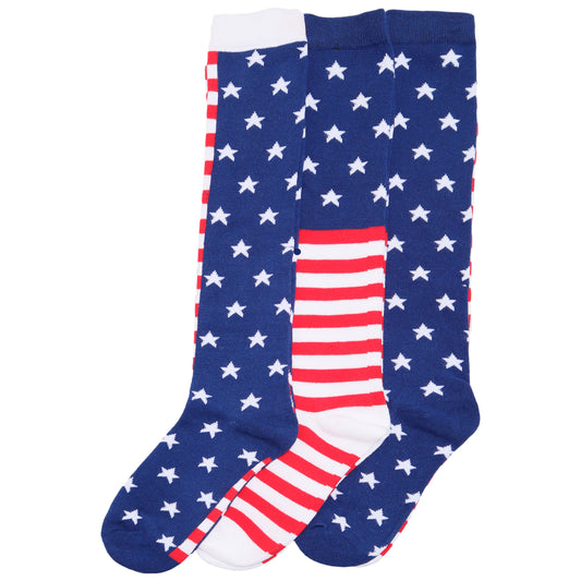 Mix-and-Match Novelty Patriotic USA Flag Knee-High Socks (3-Pairs)