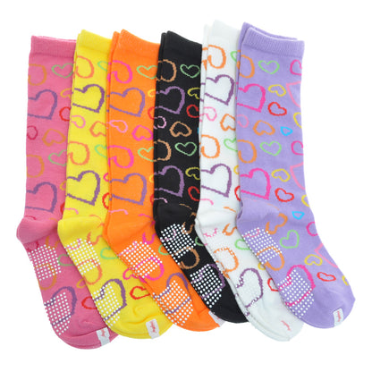 Girls Cotton Knee-High Socks with Hearts Design (6-Pairs)