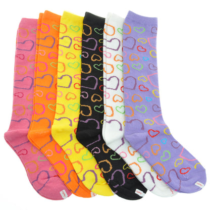 Girls Cotton Knee-High Socks with Hearts Design (6-Pairs)