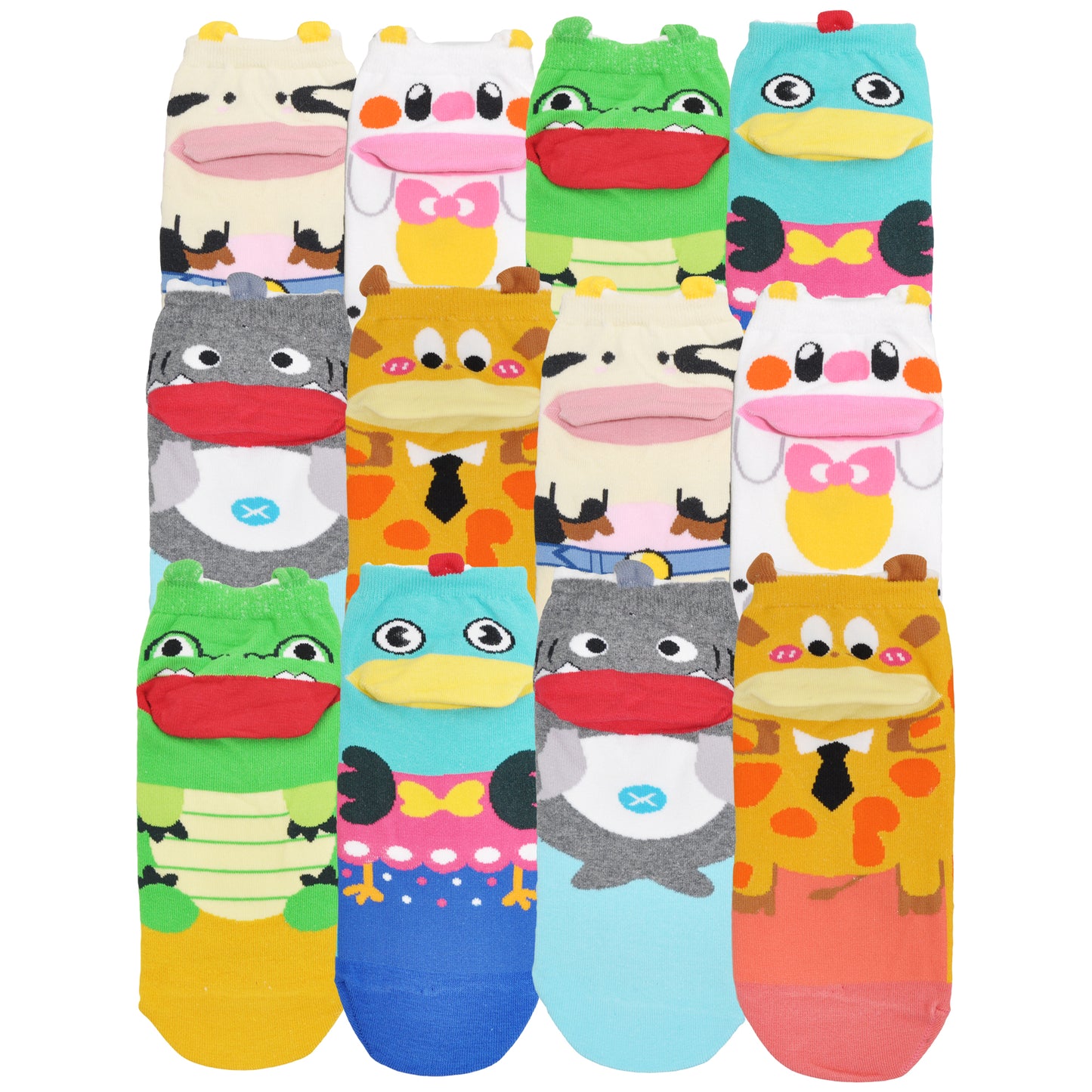 Cotton Ankle Socks With Animal Character Heel Design (6-Pairs)