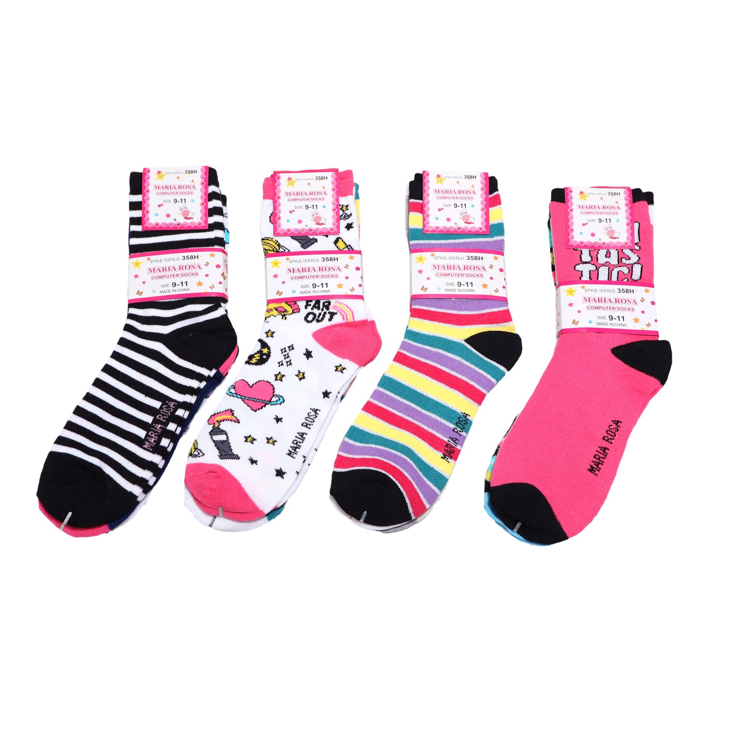 Kid's Novelty Crew Socks with Assorted Knit Designs (12-Pairs)