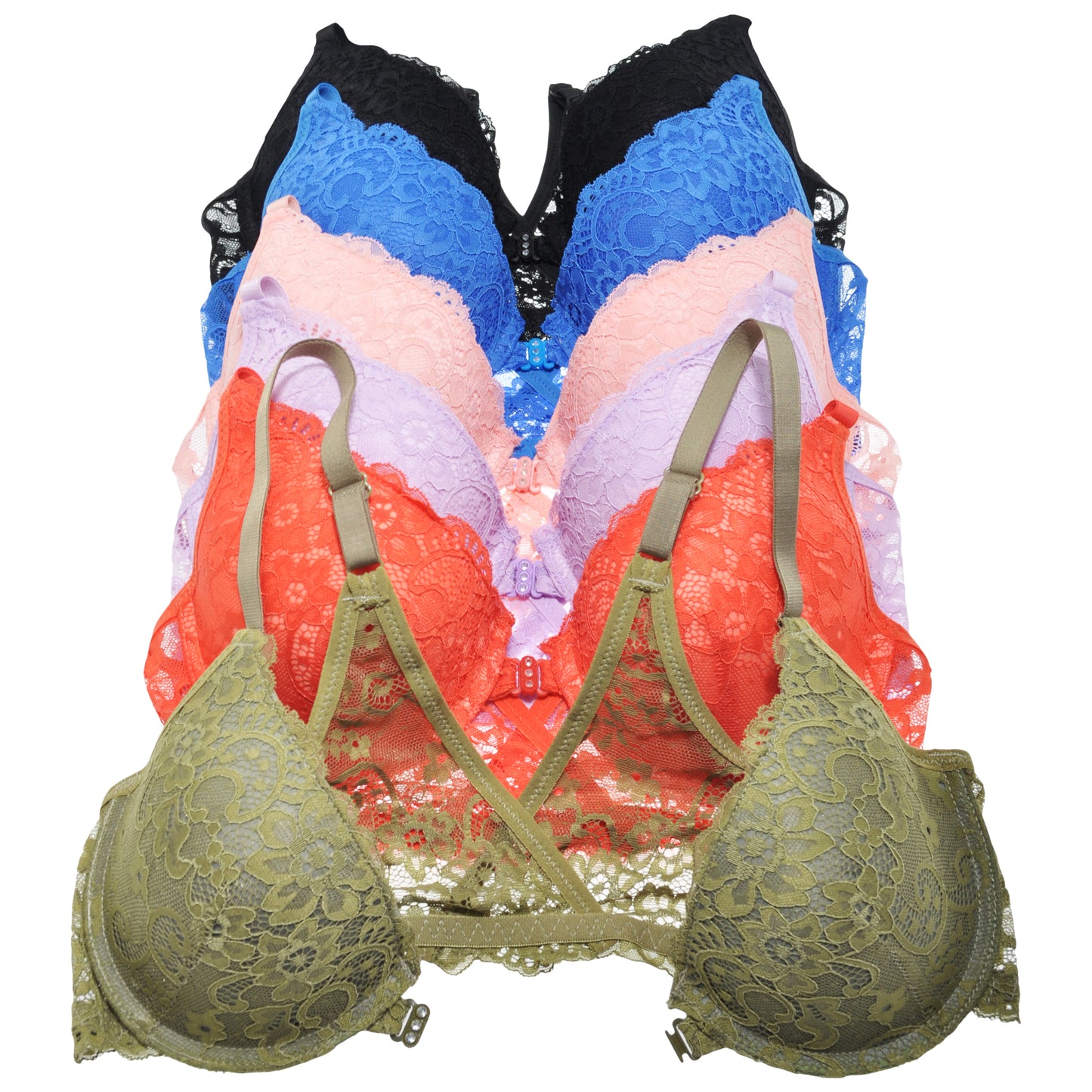 Matching Bras and Panties Set with Floral Lace Design (6 or 12 Pack)