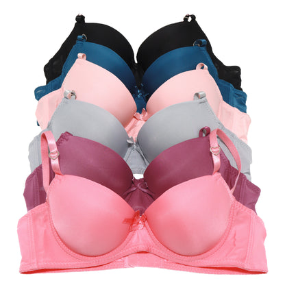 Wired, Lightly Padded A-Cup Bras with Heart Slides Detail (6-Pack)