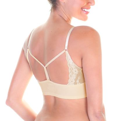 Wire-free Laser Cut Bralettes with Lace Back Design (6-Pack)