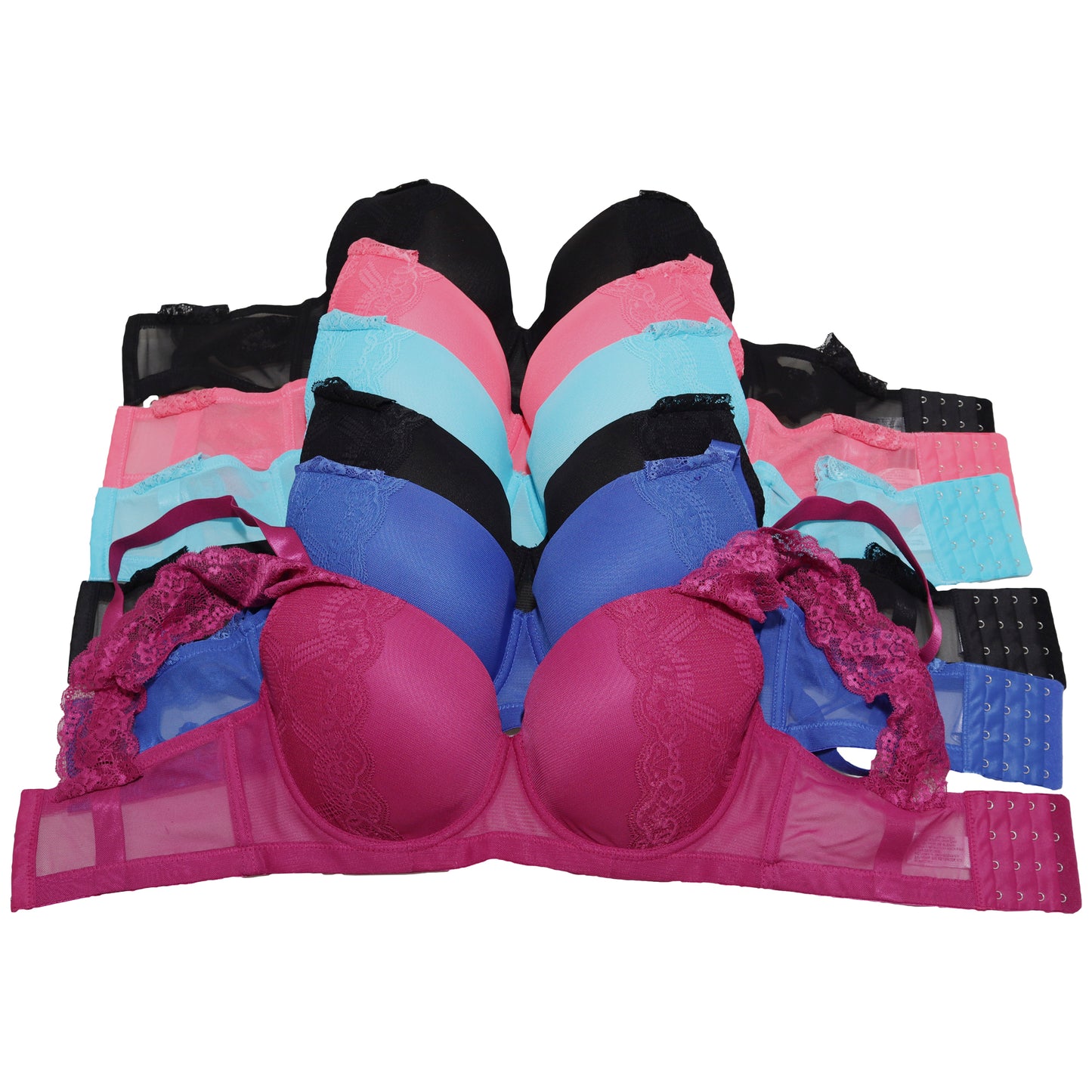 Matching Bras and Panties Set with Mesh Design (6-Pack)