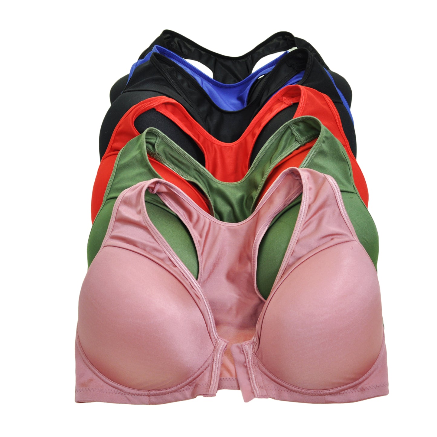 Wire-Free Extended Size Racerback Bras with Front Closure (6-Pack)