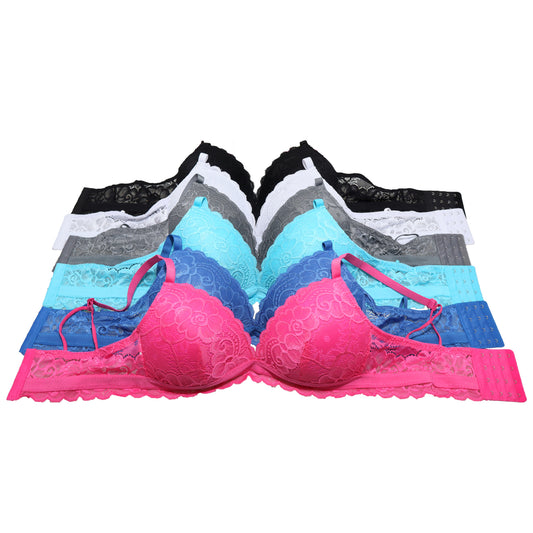 Wire-Free Demi-Cup Floral Lace Bras with Wide-Wing Support (6-Pack)