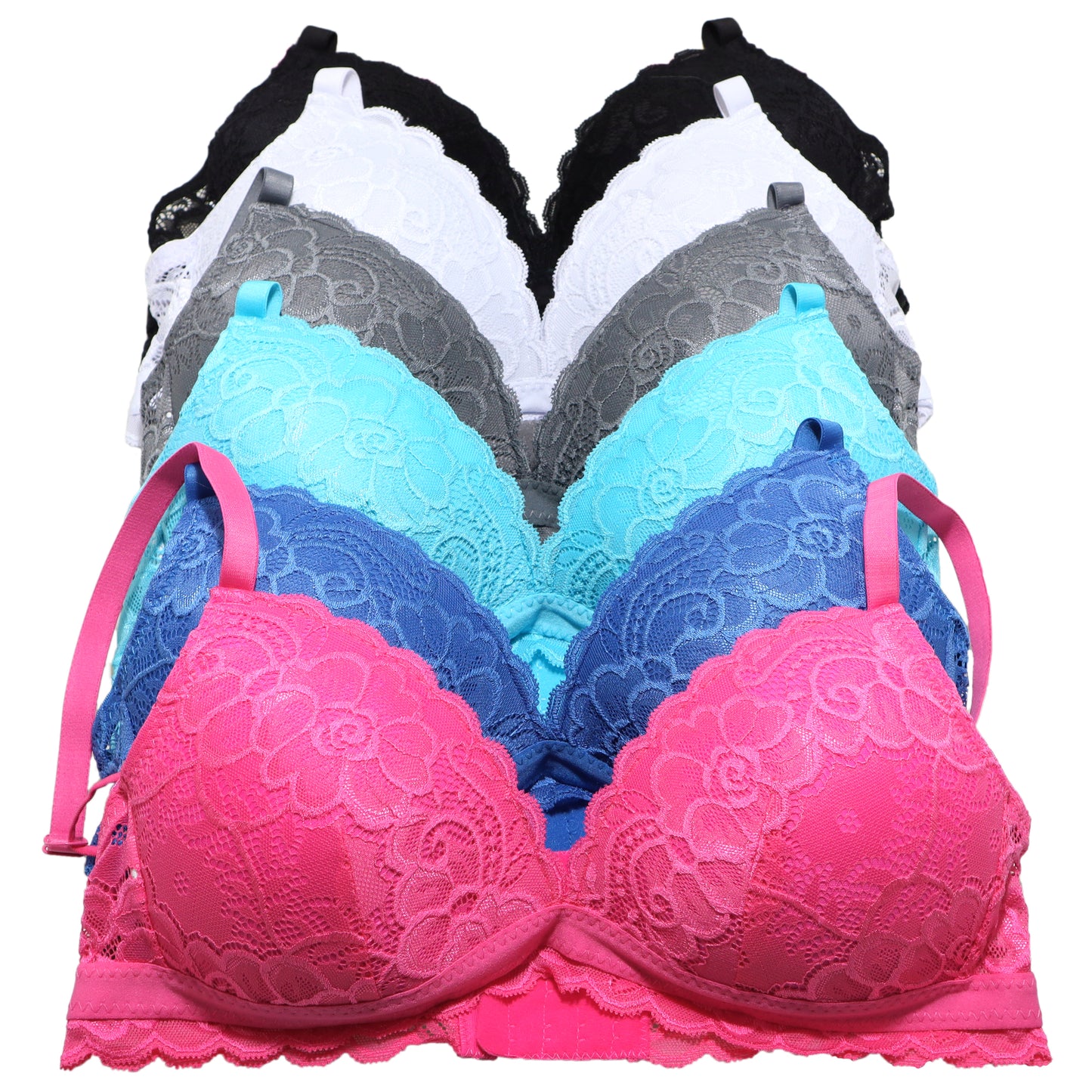 Wire-Free Demi-Cup Floral Lace Bras with Wide-Wing Support (6-Pack)