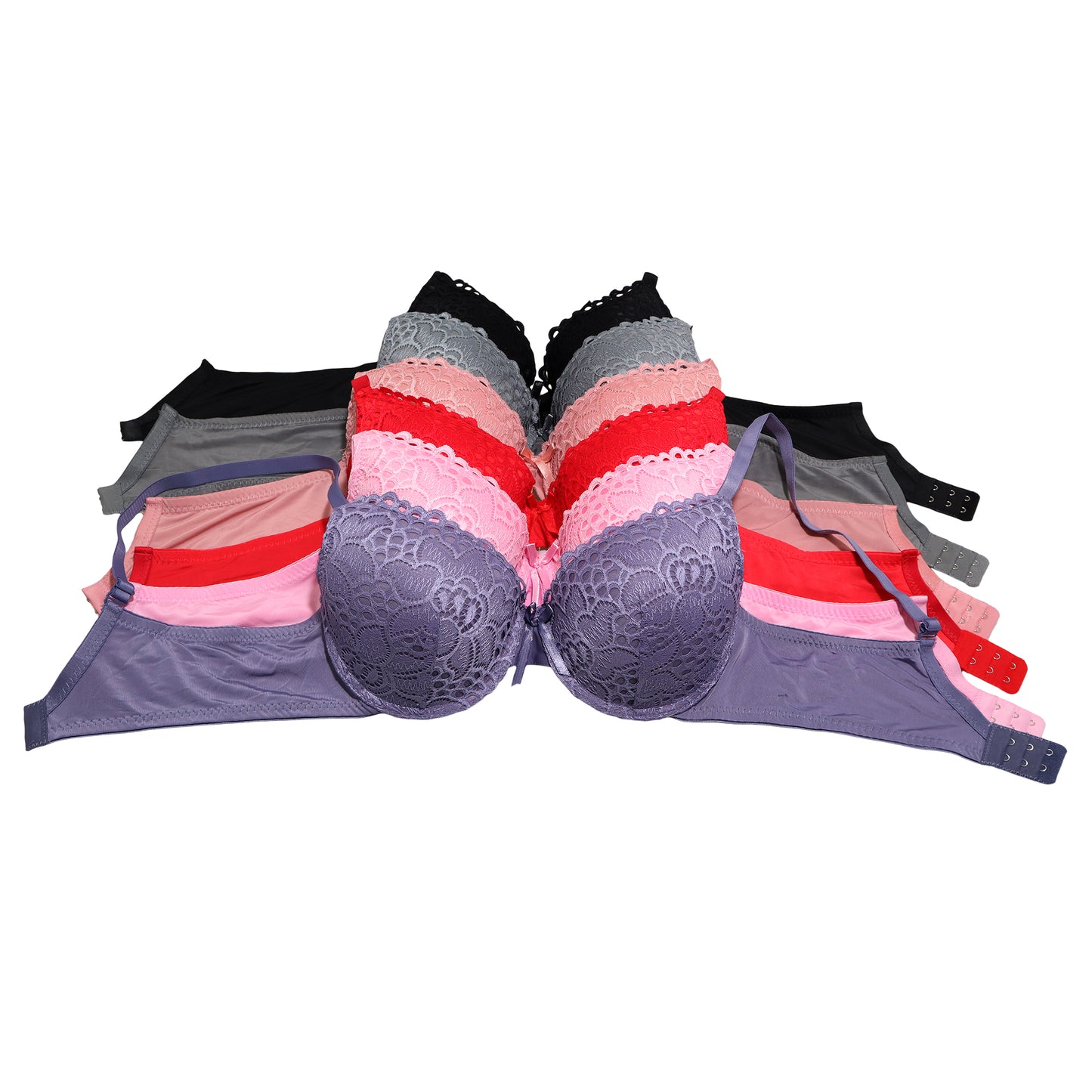 Matching Bra and Panties Set with Flower Lace Design (6-Pack)