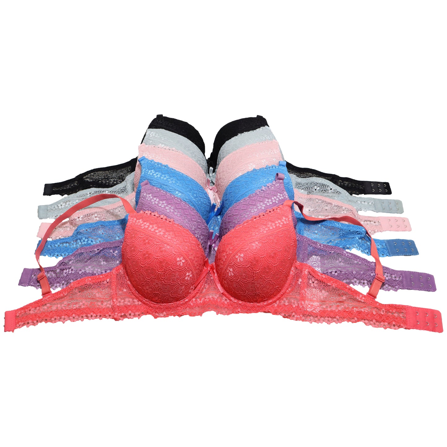 Matching Bras and Panties Set with Daisy Lace Design (6-Pack)