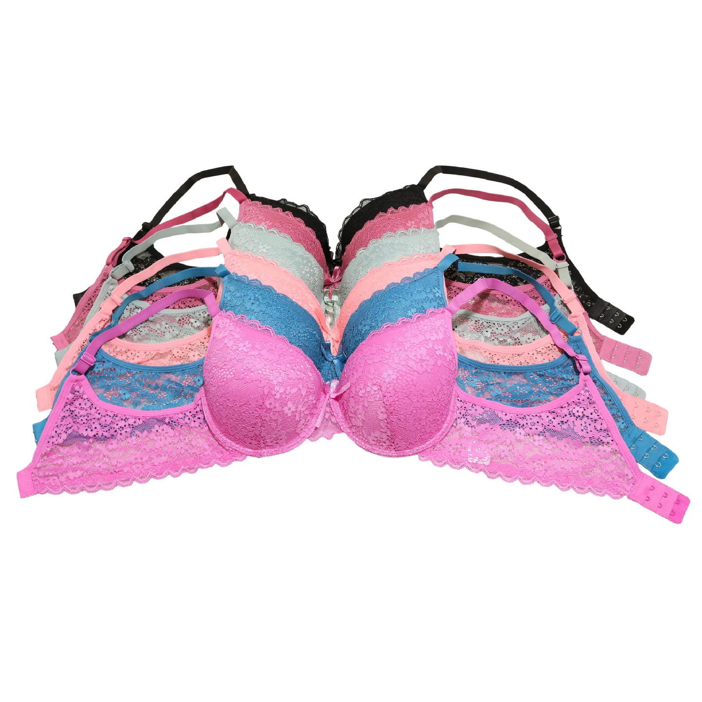 Matching Bras and Panties Set with Poppy Lace Design (6-Pack)