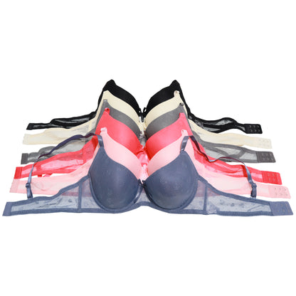 Wired A-Cup Bras with Mesh Diamond Print Design (6-Pack)