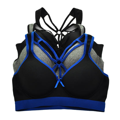 Wired, Lightly Padded Cotton Sports Bra with Strappy Back (3-Pack)