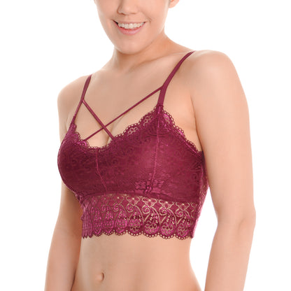Lace Bralette with Criss Cross Straps (3-Pack)