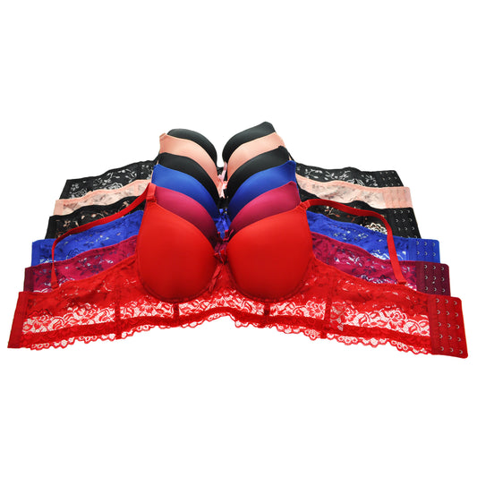 Matching Bras and Panties Set with Rose Lace Design (6-Pack)