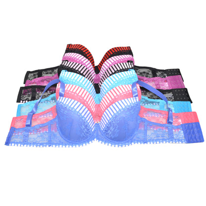Matching Bra and Bikini Panty Set with Stripe Print Design (6-12 Pack)