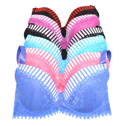 Matching Bra and Bikini Panty Set with Stripe Print Design (6-12 Pack)