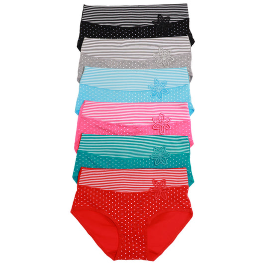 Cotton Hiphuggers with Polka-Dot Print and Striped Waist (6-Pack)