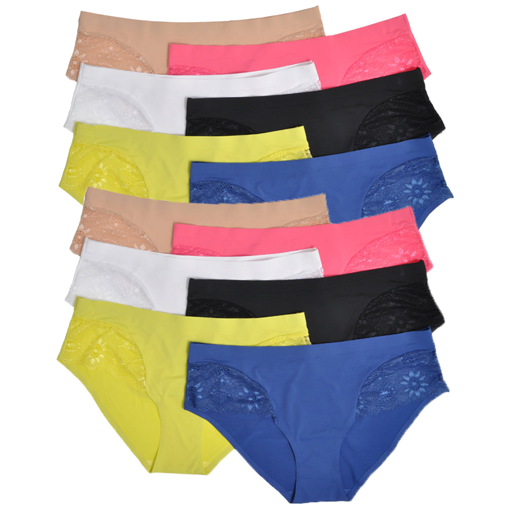 Laser Cut Hiphugger Panties with Lace Accent Detail (6-Pack)