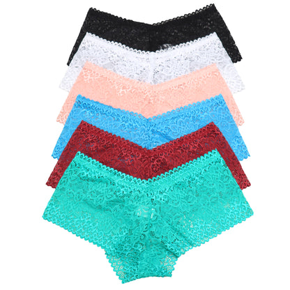 Lace Cheeky Boxer Brief Panties (6-Pack)