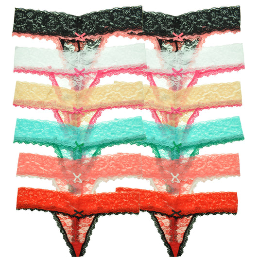 G-String Panties with Contrasting Floral Lace Trims (6-Pack)