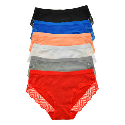 Cotton Bikini Panties with Back Lace Detail (6-Pack)