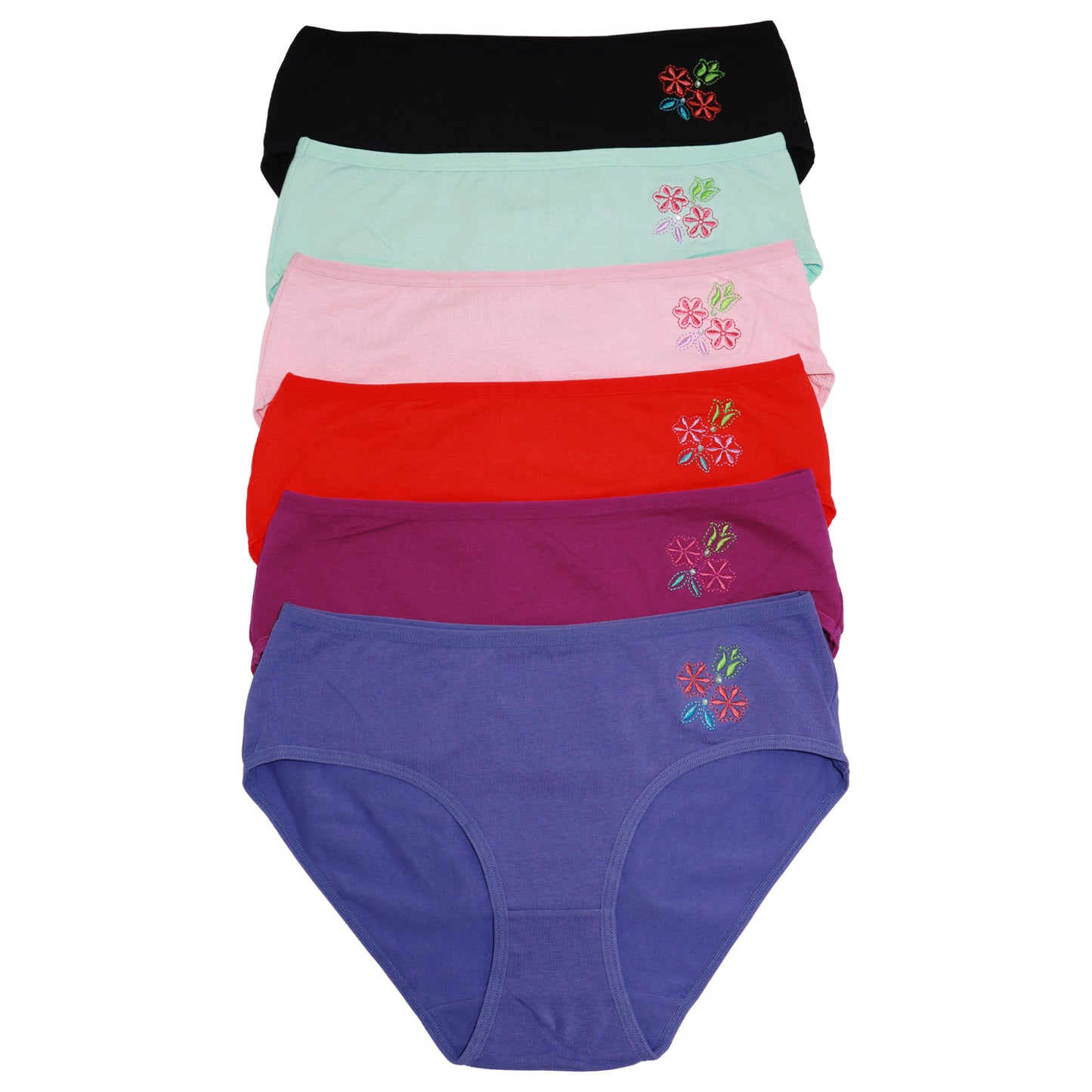 Cotton Embroidered Flowers Hiphugger (6-Pack)