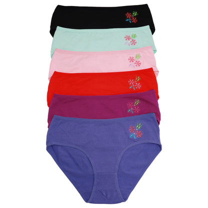 Cotton Embroidered Flowers Hiphugger (6-Pack)