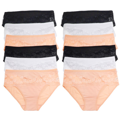 Cotton Flower Lace Mid-Rise Briefs (6-Pack)