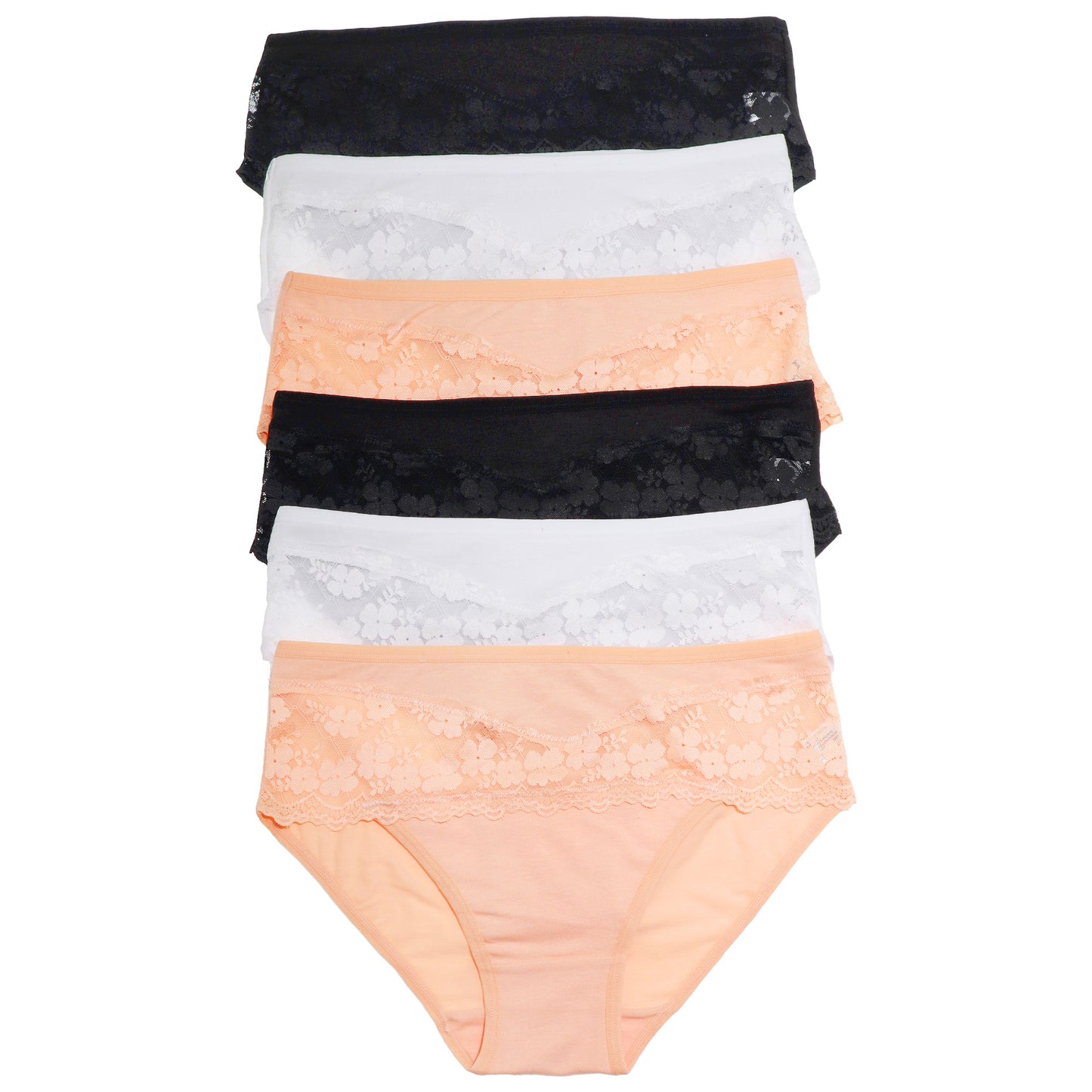 Cotton Flower Lace Mid-Rise Briefs (6-Pack)