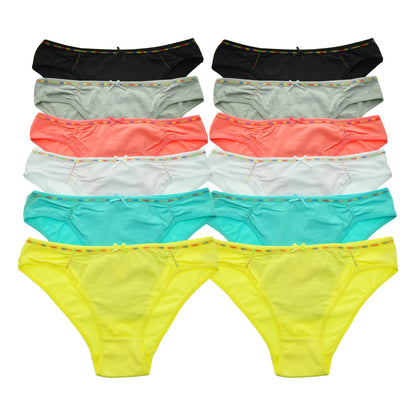 Cotton Side Ruched Bikinis with Rainbow Elastic Band (6-Pack)