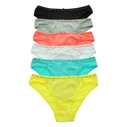 Cotton Side Ruched Bikinis with Rainbow Elastic Band (6-Pack)