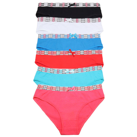 Cotton Bikini Panties with Checker Waistband (6-Pack)