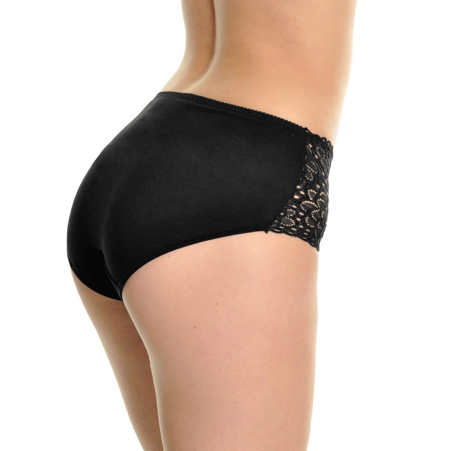 Cotton Mid-Rise Briefs with Floral Lace Front (6-Pack)