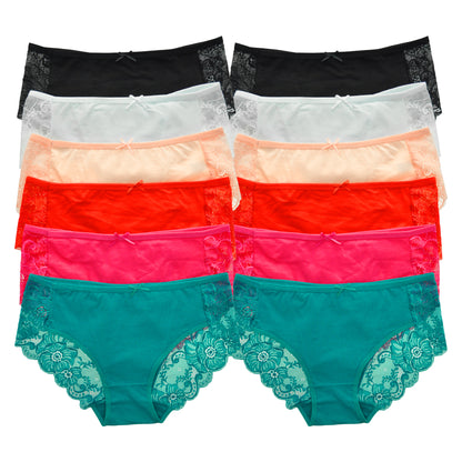 Cotton Hiphuggers with Cheeky Floral Lace Accent (6-Pack)